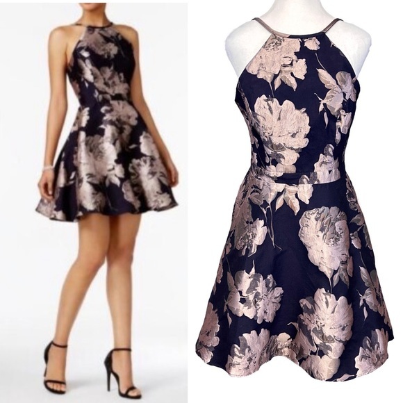 Xscape Jacquard Floral Halter Neck Tulle Skirt Formal Evening Cocktail HOCO 8 - Picture 1 of 8